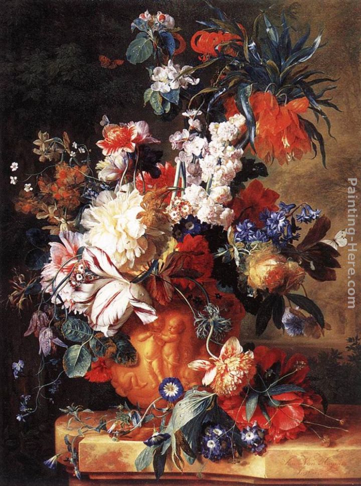 Bouquet of Flowers in an Urn painting - Jan Van Huysum Bouquet of Flowers in an Urn art painting